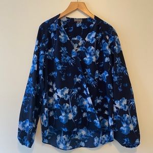 Vince Camuto Floral Blue Wrap Blouse